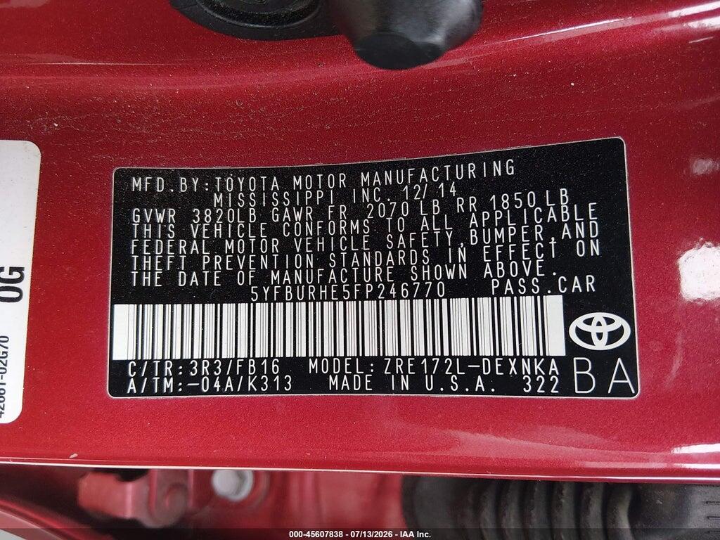 5YFBURHE5FP246770 2015 TOYOTA COROLLA photo no. 9