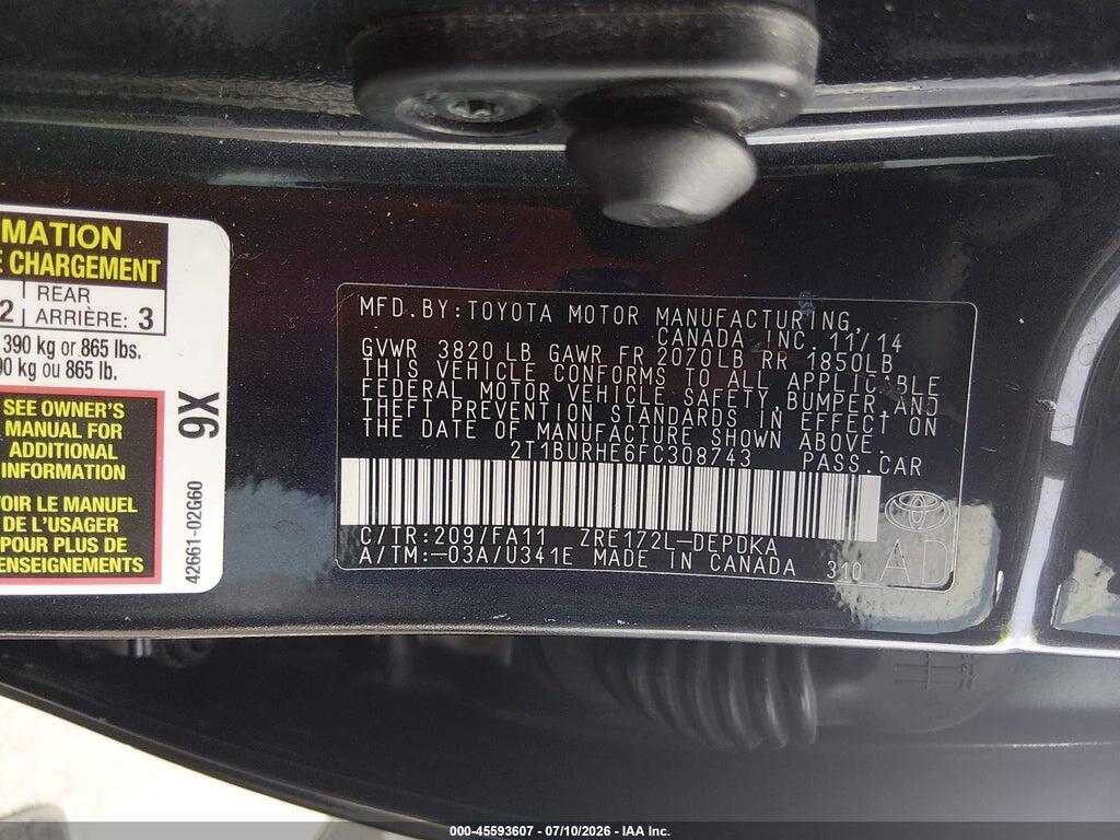 2T1BURHE6FC308743 2015 TOYOTA COROLLA photo no. 9