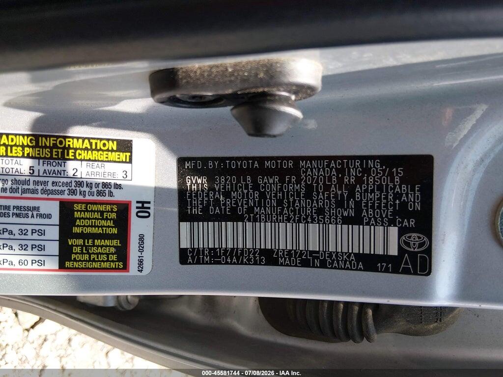 2T1BURHE2FC435666 2015 TOYOTA COROLLA photo no. 9