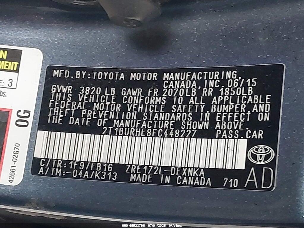 2T1BURHE8FC448227 2015 TOYOTA COROLLA photo no. 9