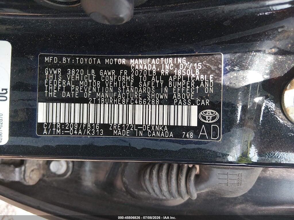 2T1BURHE8FC466288 2015 TOYOTA COROLLA photo no. 9