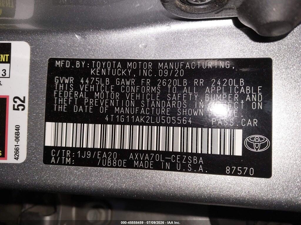 4T1G11AK2LU505564 2020 TOYOTA CAMRY photo no. 9