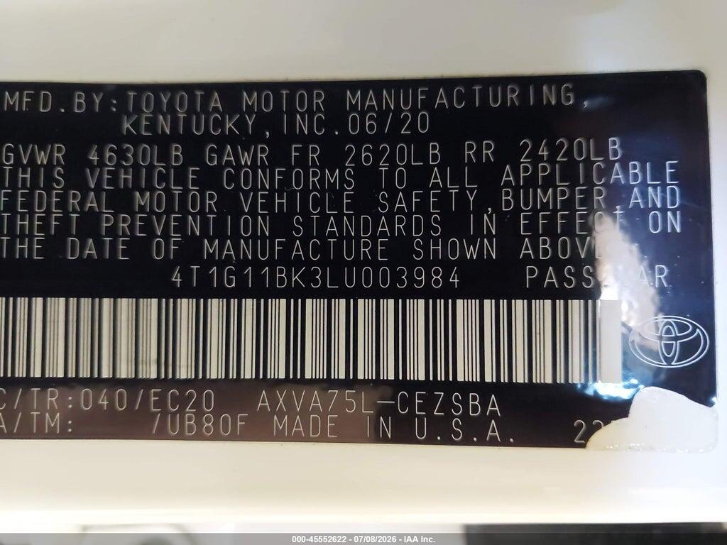 4T1G11BK3LU003984 2020 TOYOTA CAMRY photo no. 9