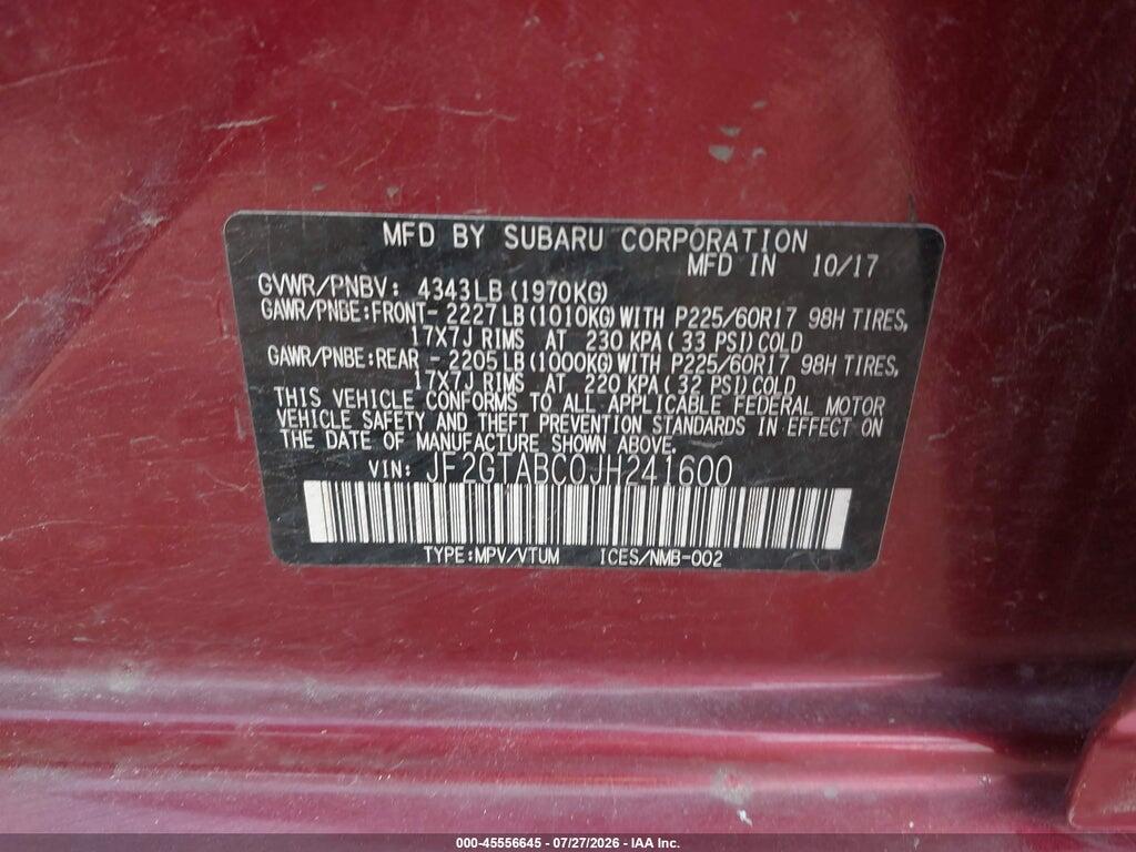 JF2GTABC0JH241600 2018 SUBARU CROSSTREK photo no. 9