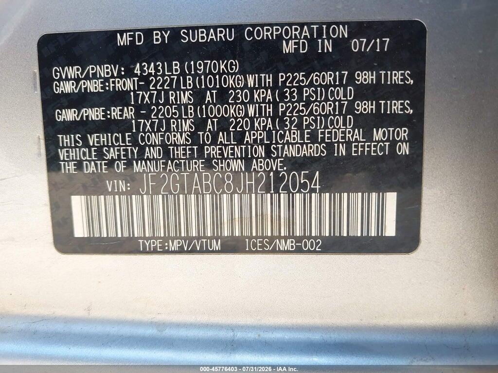 JF2GTABC8JH212054 2018 SUBARU CROSSTREK photo no. 9