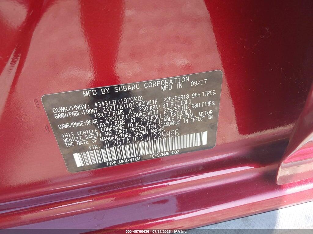 JF2GTAJC2JH229966 2018 SUBARU CROSSTREK photo no. 9