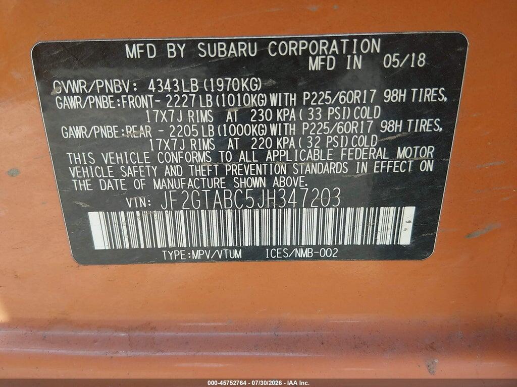 JF2GTABC5JH347203 2018 SUBARU CROSSTREK photo no. 9