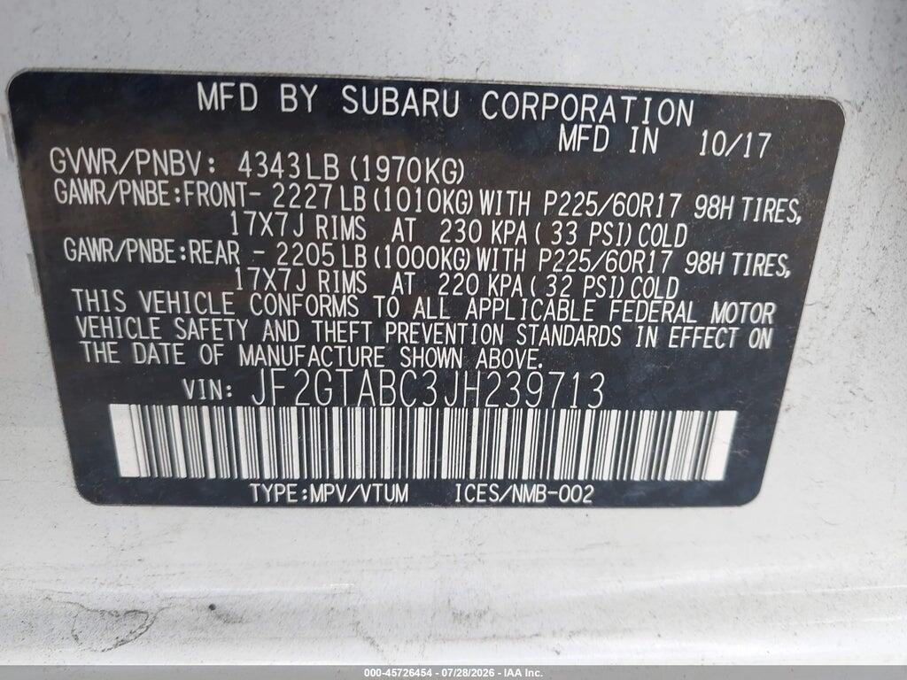 JF2GTABC3JH239713 2018 SUBARU CROSSTREK photo no. 9