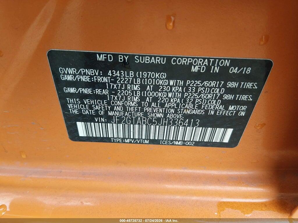 JF2GTABC5JH336413 2018 SUBARU CROSSTREK photo no. 9