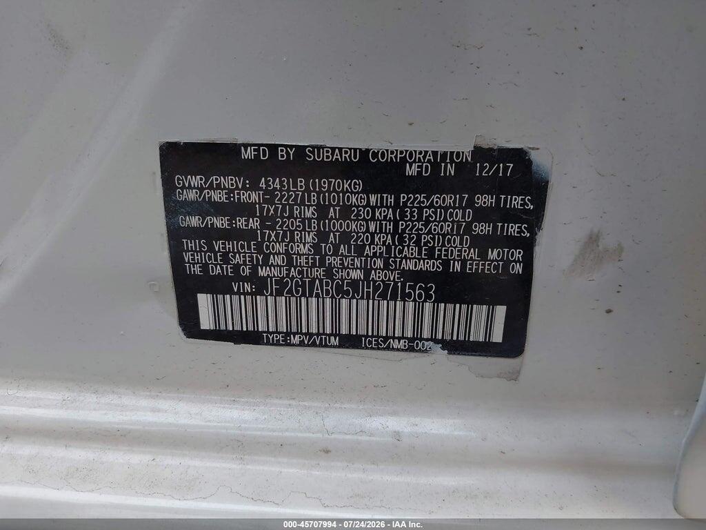 JF2GTABC5JH271563 2018 SUBARU CROSSTREK photo no. 9