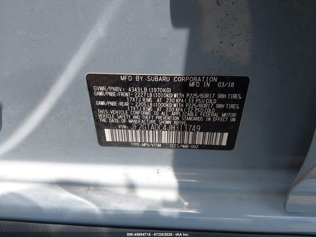 JF2GTADC4JH313749 2018 SUBARU CROSSTREK photo no. 9