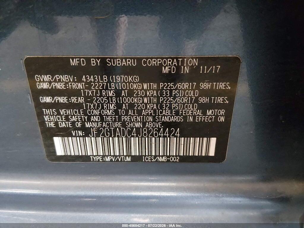 JF2GTADC4J8264424 2018 SUBARU CROSSTREK photo no. 9