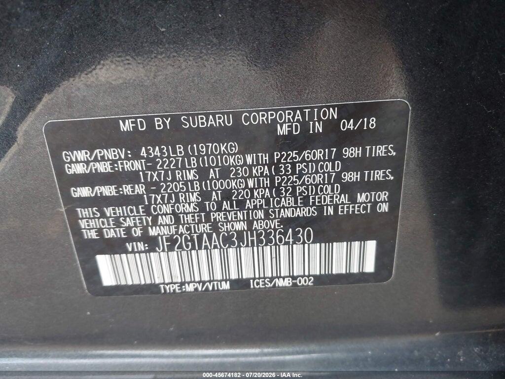 JF2GTAAC3JH336430 2018 SUBARU CROSSTREK photo no. 9