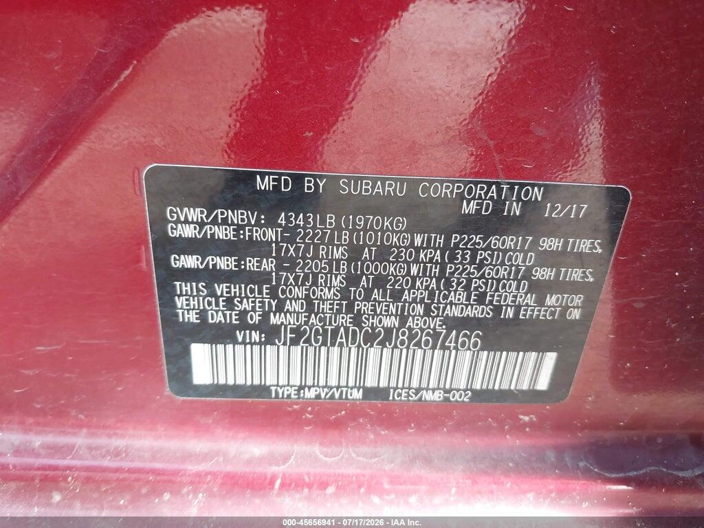 JF2GTADC2J8267466 2018 SUBARU CROSSTREK photo no. 9