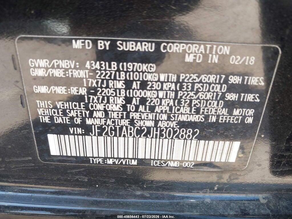 JF2GTABC2JH302882 2018 SUBARU CROSSTREK photo no. 9