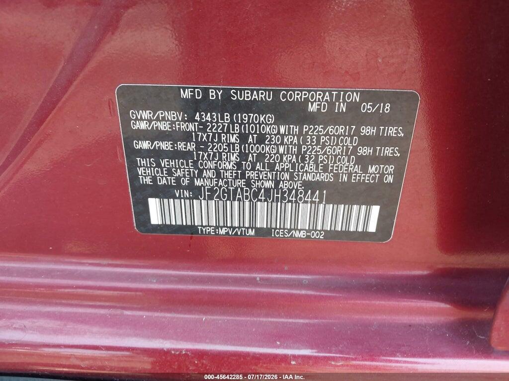 JF2GTABC4JH348441 2018 SUBARU CROSSTREK photo no. 9