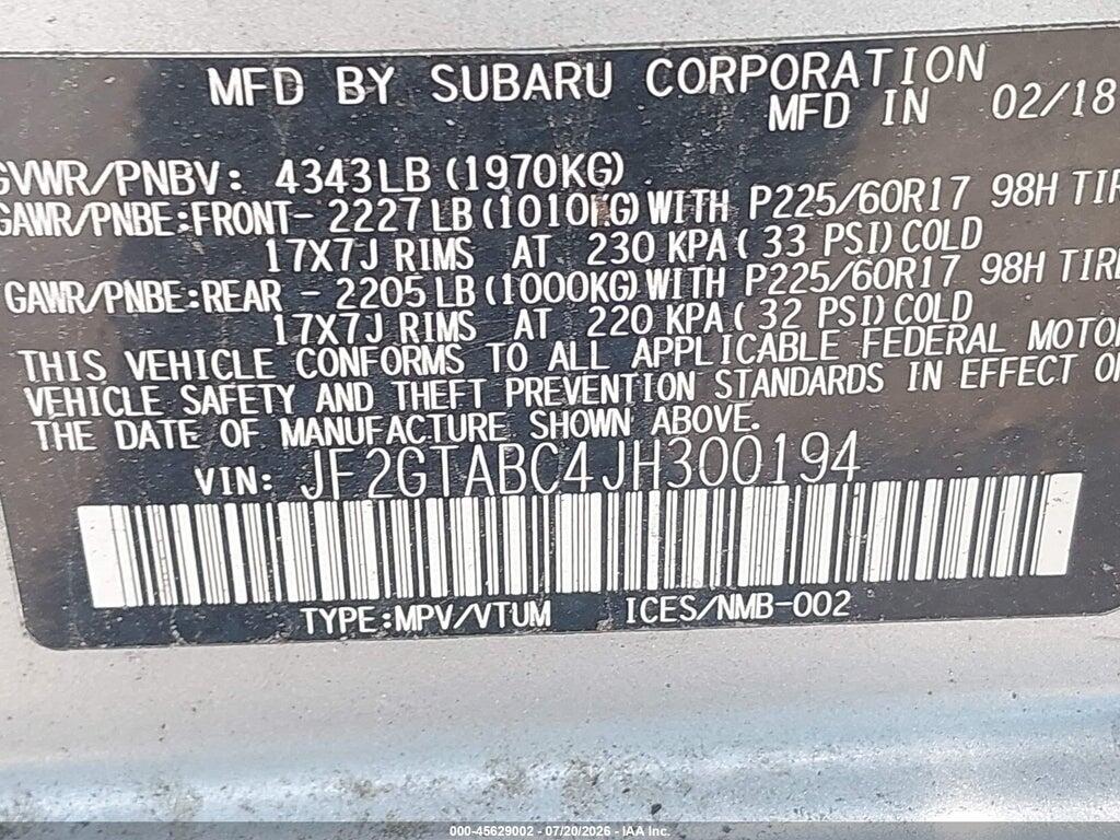 JF2GTABC4JH300194 2018 SUBARU CROSSTREK photo no. 8
