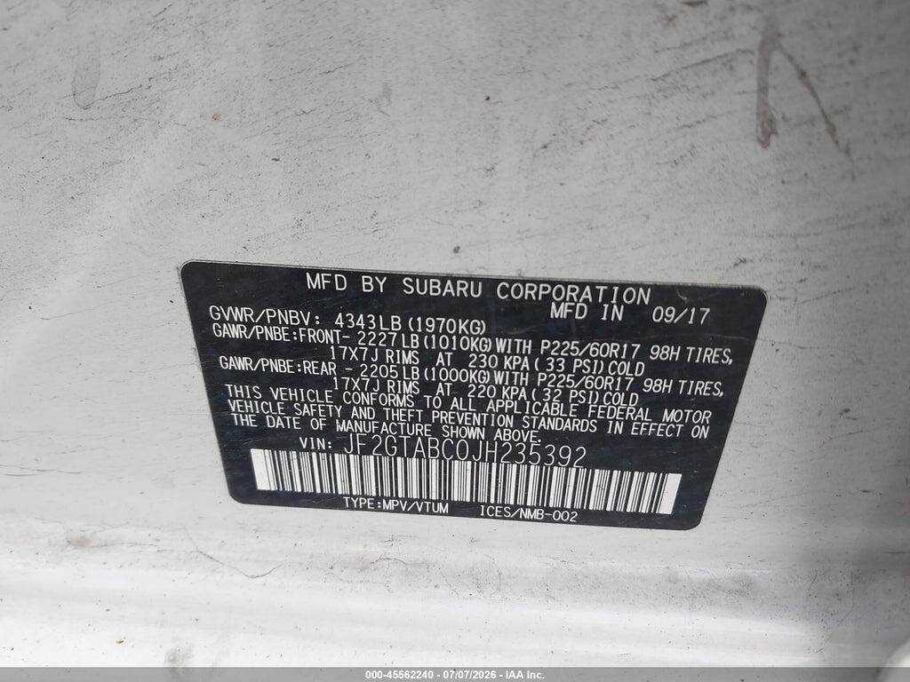 JF2GTABC0JH235392 2018 SUBARU CROSSTREK photo no. 9