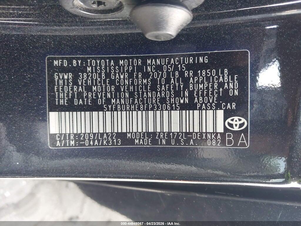 5YFBURHE8FP330615 2015 TOYOTA COROLLA photo no. 9