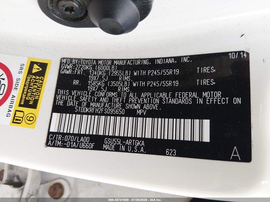 5TDDKRFH2FS095650 2015 TOYOTA HIGHLANDER photo no. 9