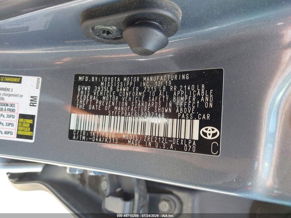 5YFEPRAE6LP097148 2020 TOYOTA COROLLA photo no. 9