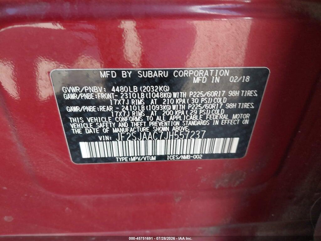 JF2SJAAC7JH557237 2018 SUBARU FORESTER photo no. 9
