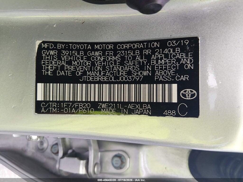 JTDEBRBE0LJ003797 2020 TOYOTA COROLLA photo no. 9