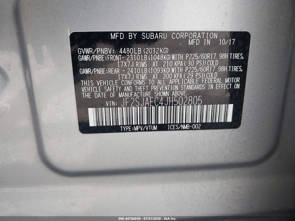 JF2SJAEC4JH502805 2018 SUBARU FORESTER photo no. 9