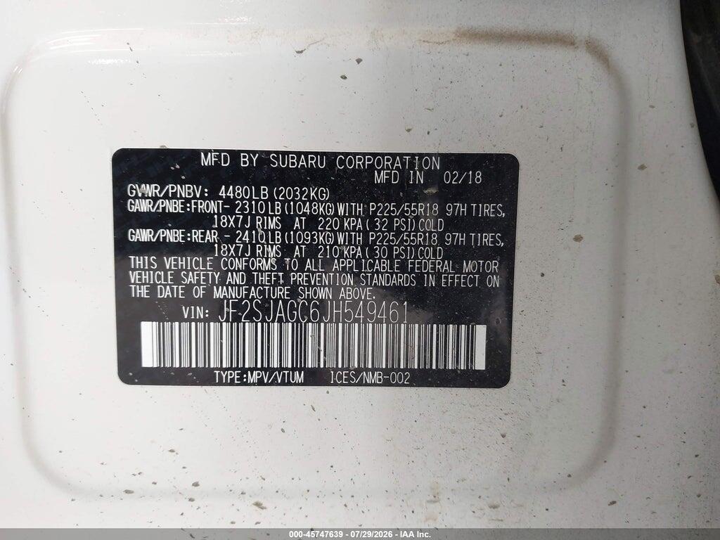 JF2SJAGC6JH549461 2018 SUBARU FORESTER photo no. 9