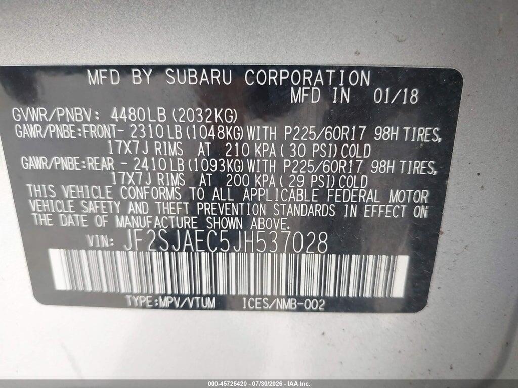 JF2SJAEC5JH537028 2018 SUBARU FORESTER photo no. 9