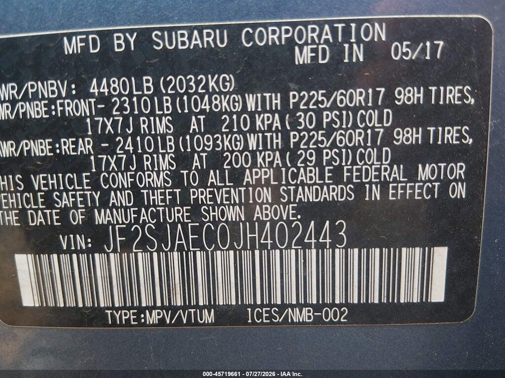 JF2SJAEC0JH402443 2018 SUBARU FORESTER photo no. 9