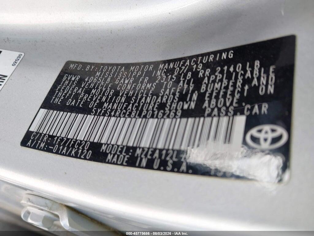 5YFS4RCE8LP016269 2020 TOYOTA COROLLA photo no. 9