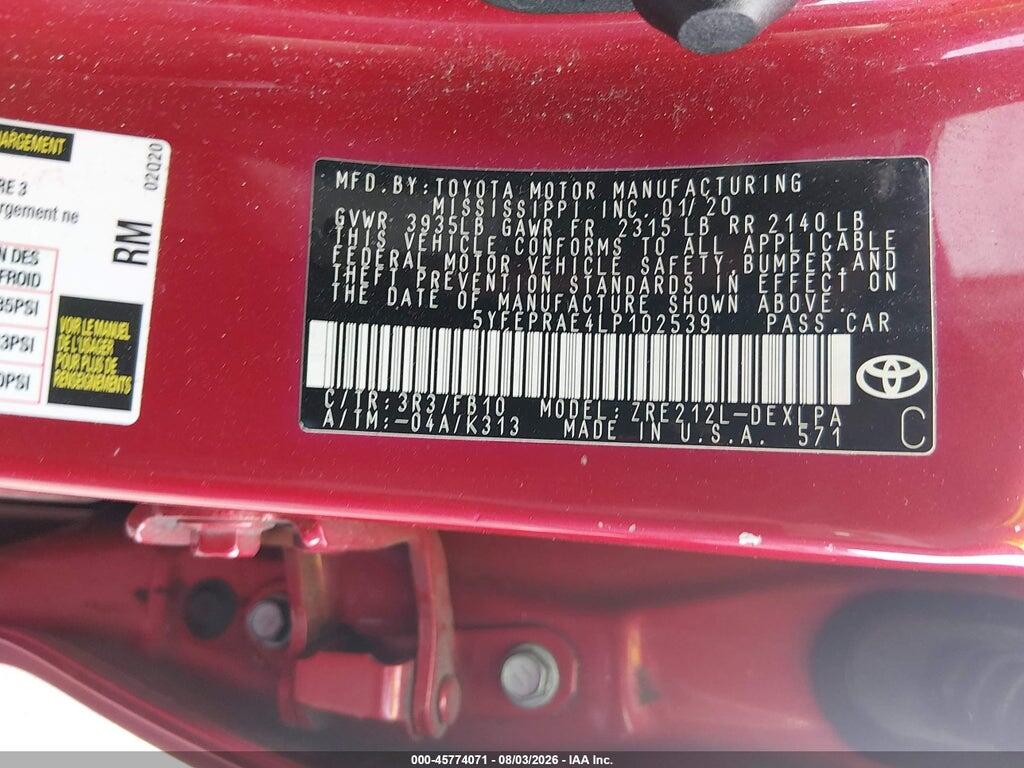 5YFEPRAE4LP102539 2020 TOYOTA COROLLA photo no. 9