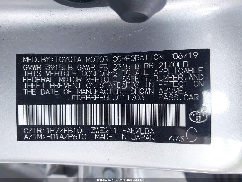 JTDEBRBE5LJ011703 2020 TOYOTA COROLLA photo no. 9