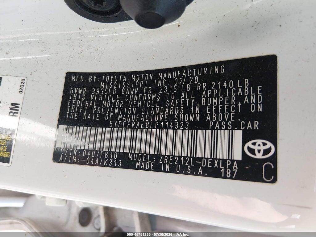 5YFEPRAE8LP114323 2020 TOYOTA COROLLA photo no. 9