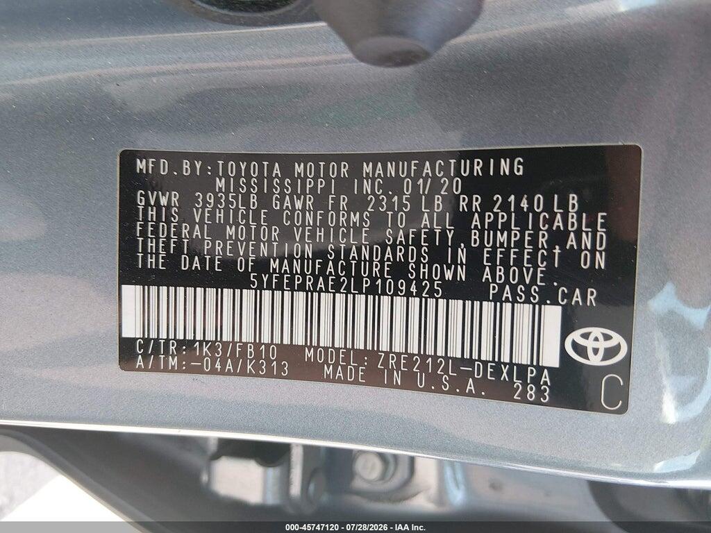 5YFEPRAE2LP109425 2020 TOYOTA COROLLA photo no. 9