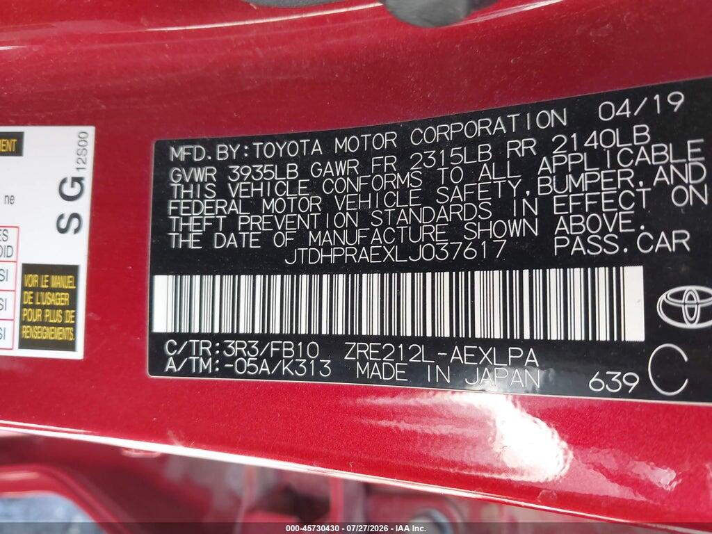 JTDHPRAEXLJ037617 2020 TOYOTA COROLLA photo no. 9