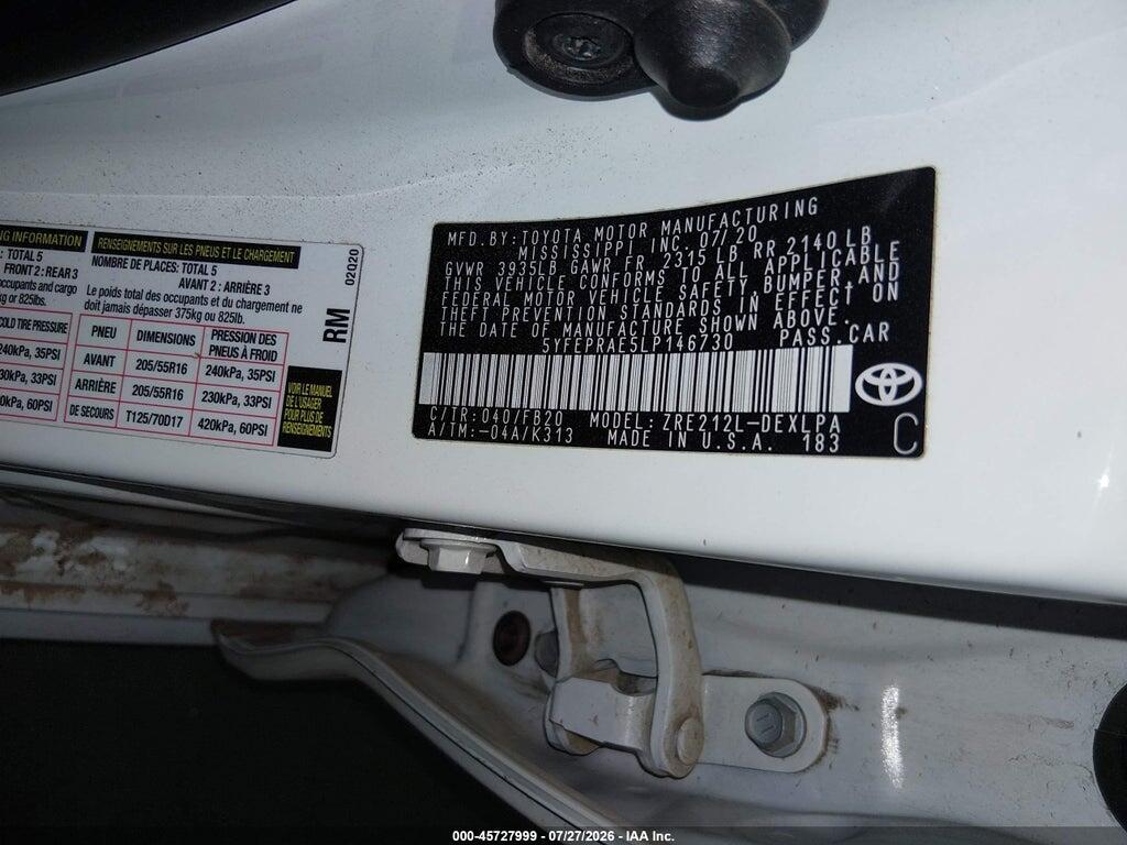 5YFEPRAE5LP146730 2020 TOYOTA COROLLA photo no. 9