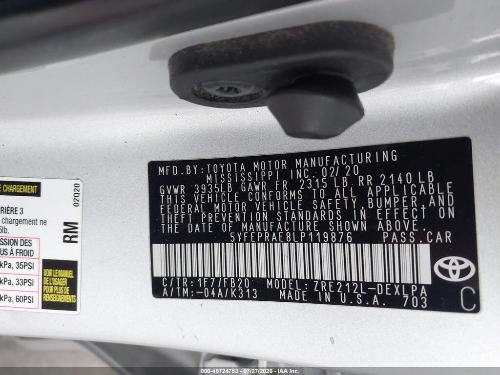 5YFEPRAE8LP119876 2020 TOYOTA COROLLA photo no. 9