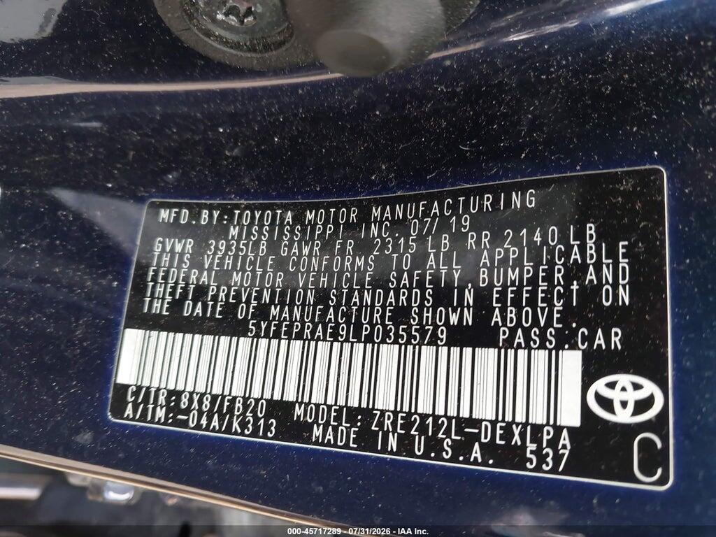 5YFEPRAE9LP035579 2020 TOYOTA COROLLA photo no. 9