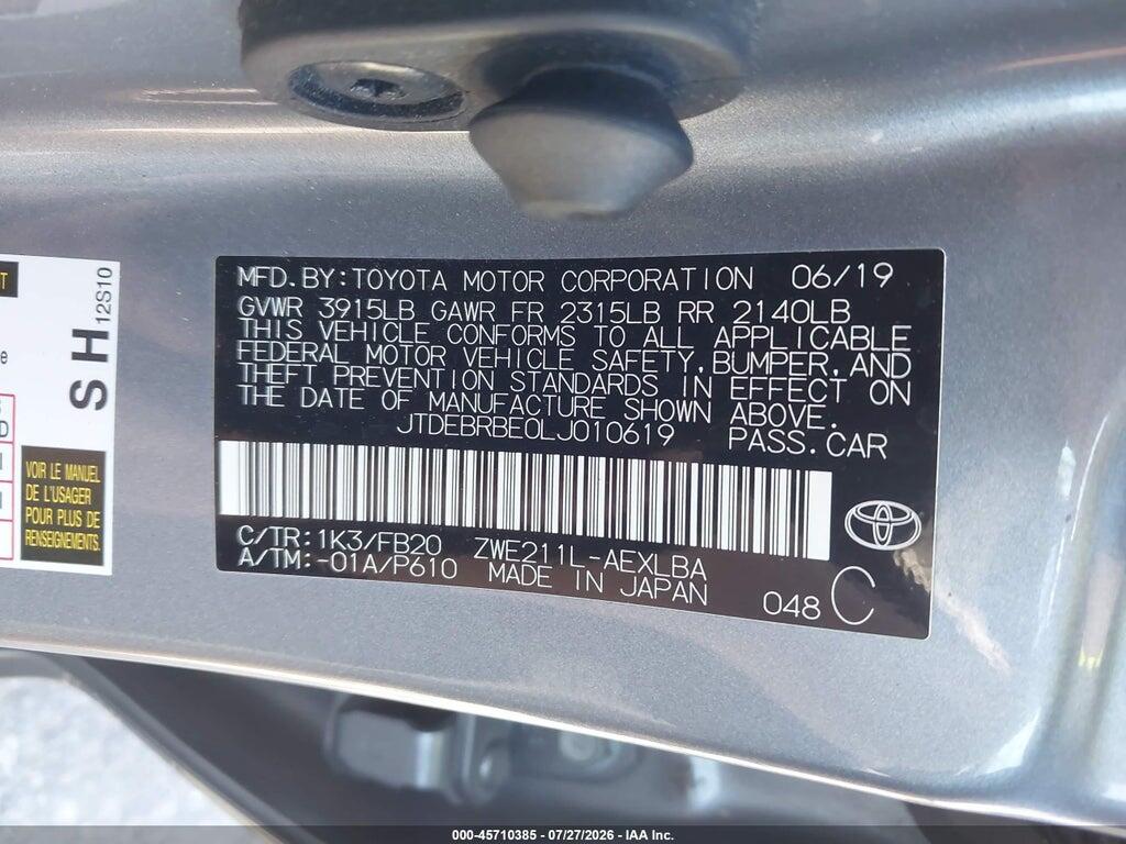 JTDEBRBE0LJ010619 2020 TOYOTA COROLLA photo no. 9