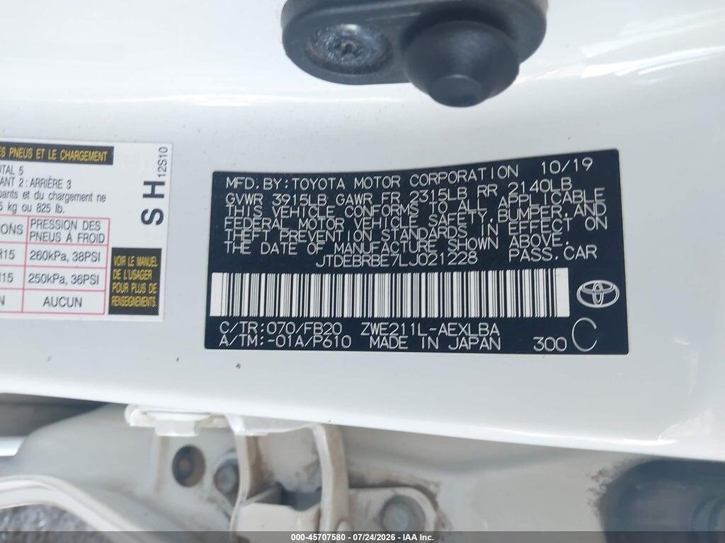 JTDEBRBE7LJ021228 2020 TOYOTA COROLLA photo no. 9