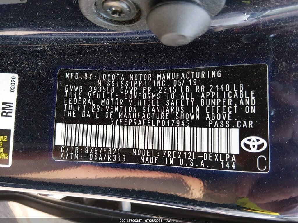 5YFEPRAE6LP017945 2020 TOYOTA COROLLA photo no. 9