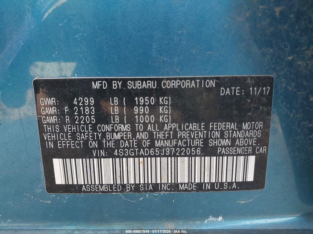 4S3GTAD65J3722056 2018 SUBARU IMPREZA photo no. 9
