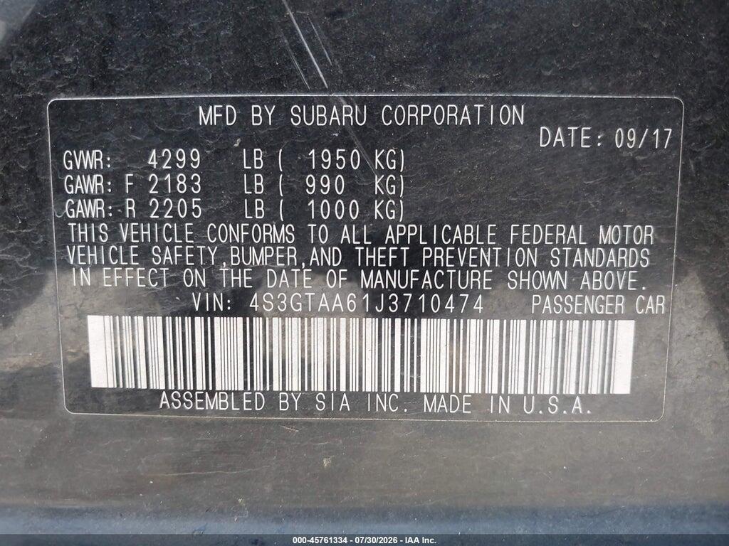 4S3GTAA61J3710474 2018 SUBARU IMPREZA photo no. 9
