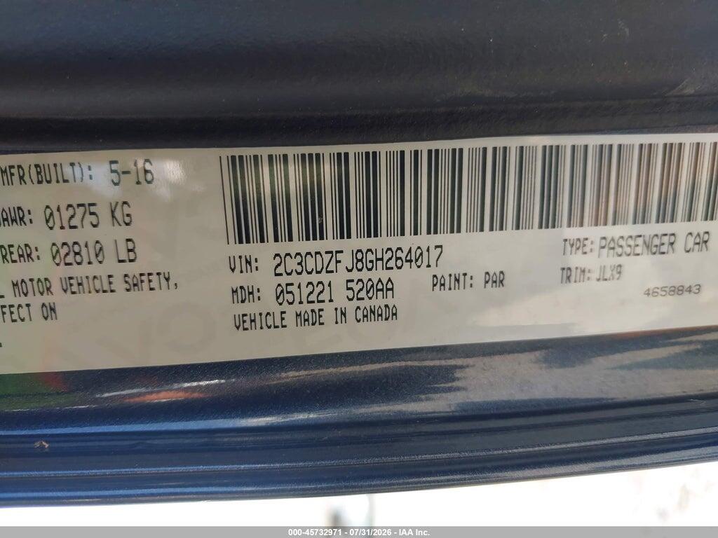 2C3CDZFJ8GH264017 2016 DODGE CHALLENGER photo no. 9