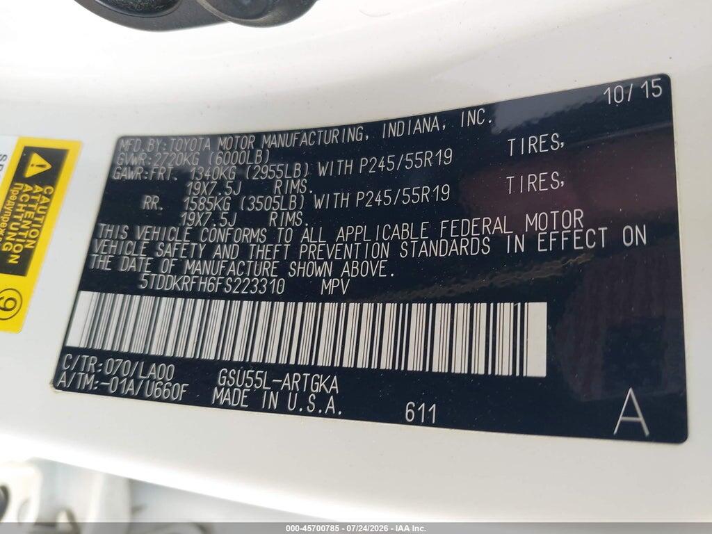 5TDDKRFH6FS223310 2015 TOYOTA HIGHLANDER photo no. 9