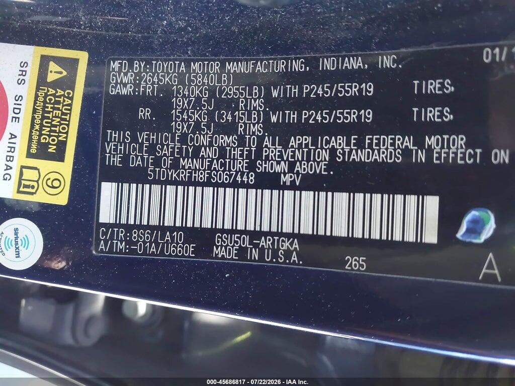 5TDYKRFH8FS067448 2015 TOYOTA HIGHLANDER photo no. 9