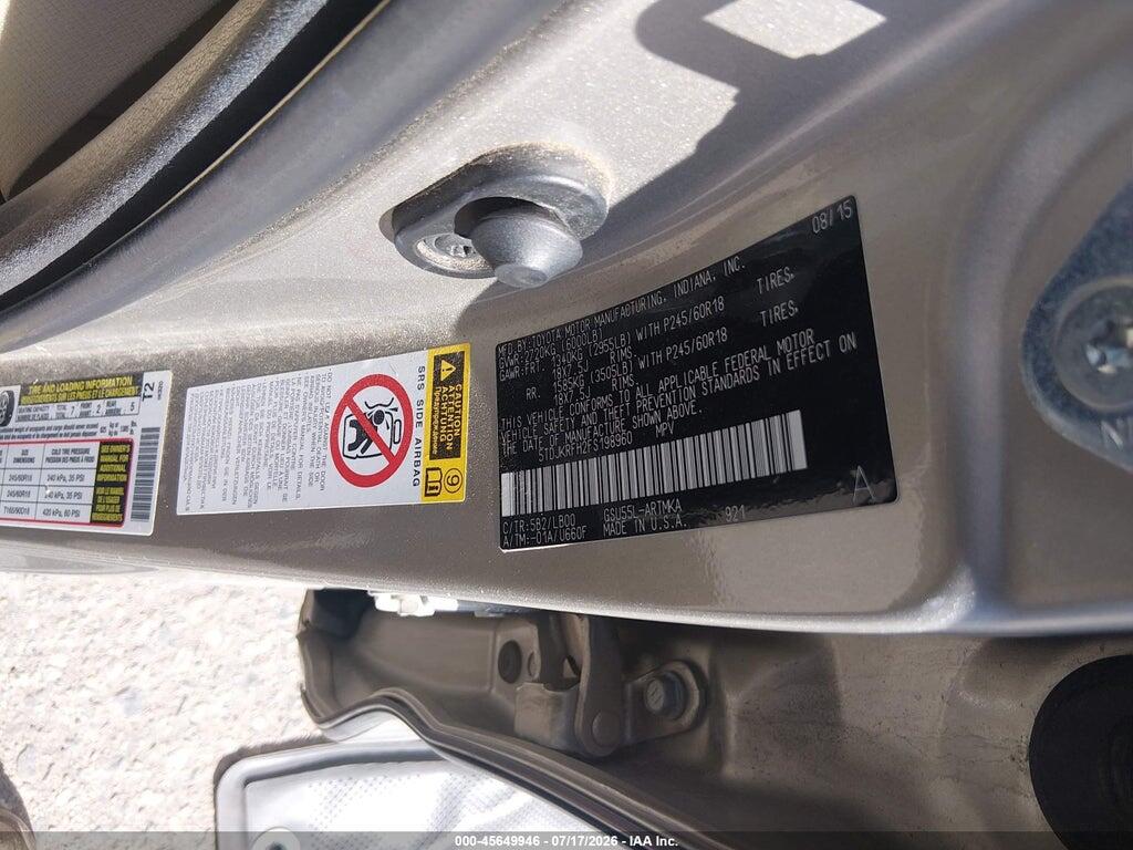 5TDJKRFH2FS198960 2015 TOYOTA HIGHLANDER photo no. 9
