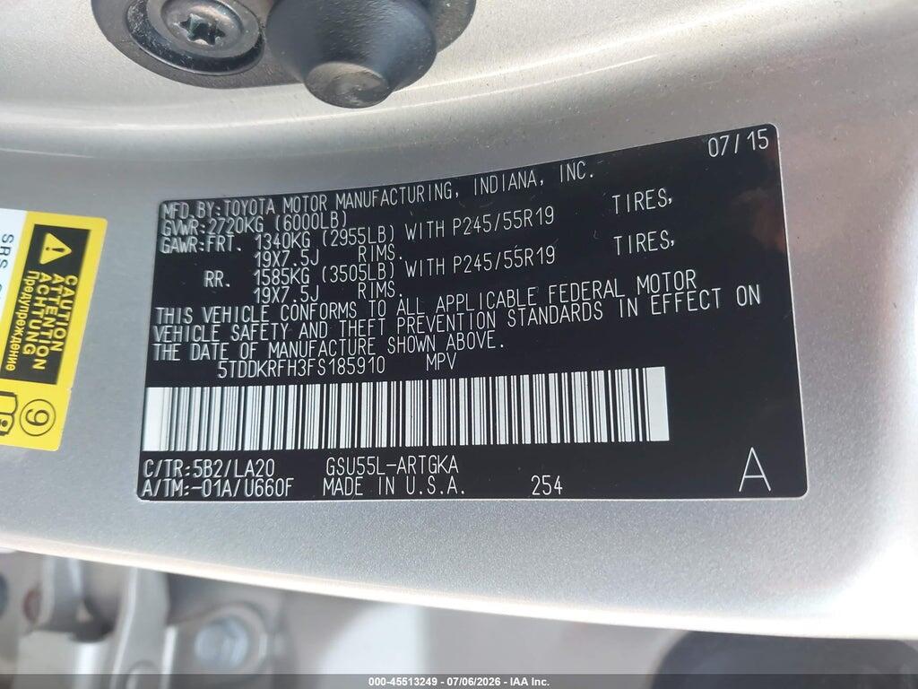5TDDKRFH3FS185910 2015 TOYOTA HIGHLANDER photo no. 9